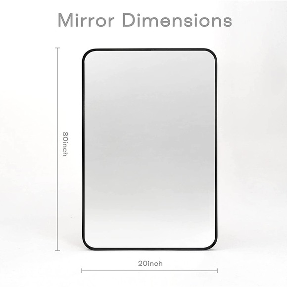 Minuover Brush Black Metal Framed Rounded Corner Rectangular Mirror 20x 30 Black - Picture 5 of 7